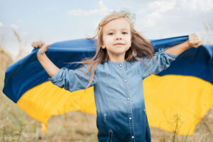Girl with Ukrainian flag